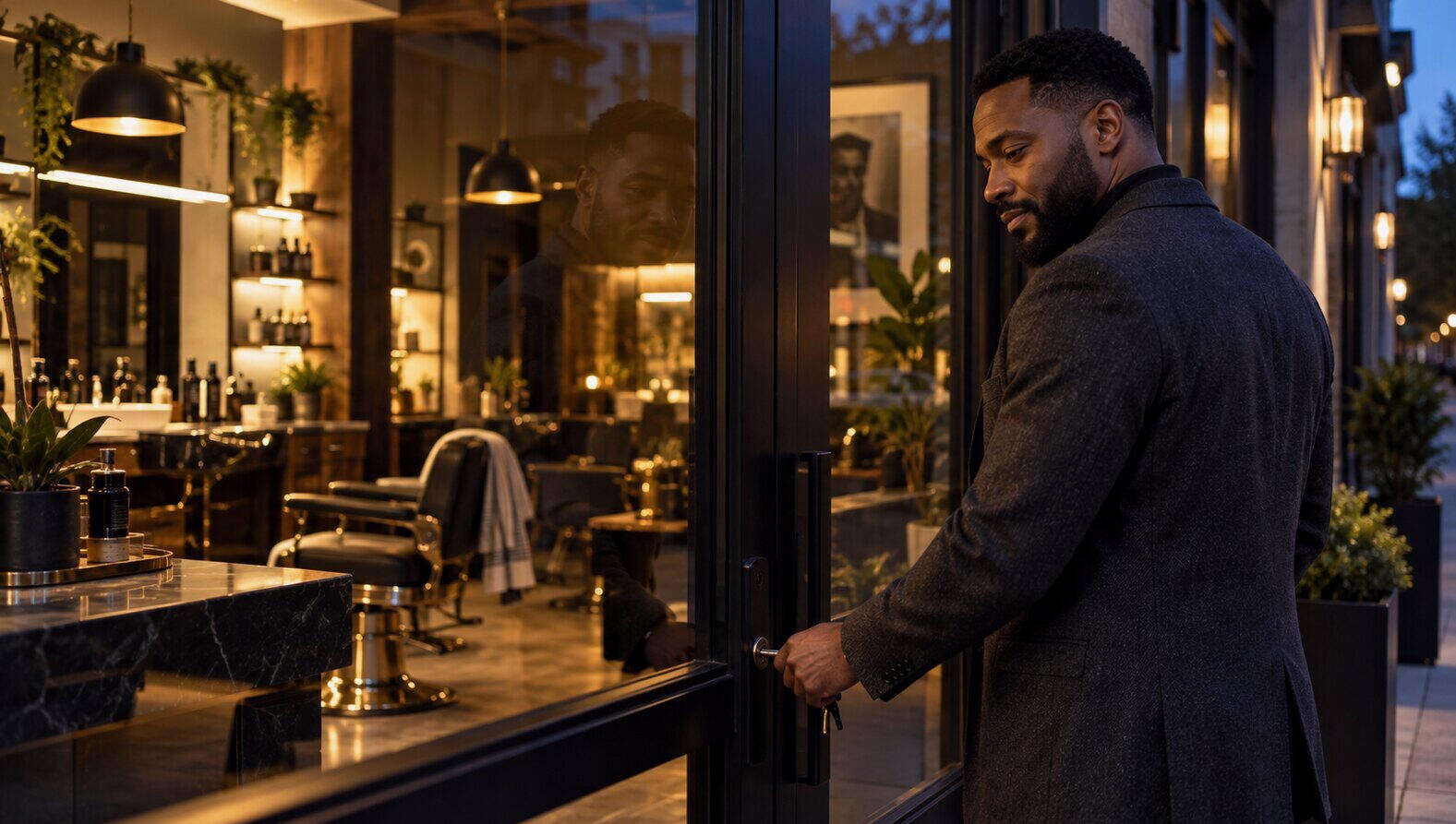 Business owner securing his business after closing